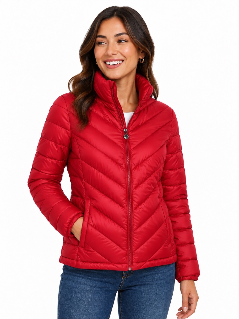 Calvin Klein Women's Packable Puffer Jacket - Red-Medium
